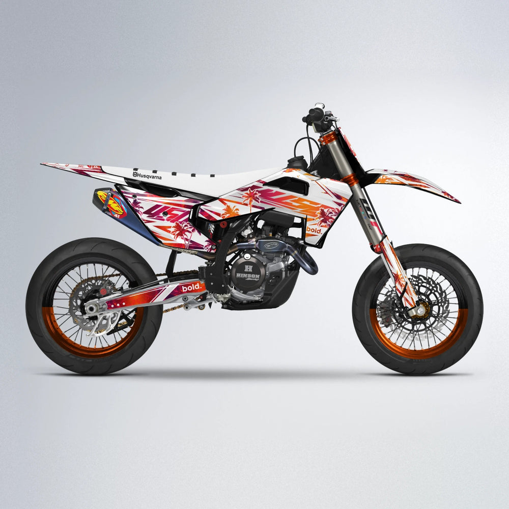 ROZALIN Husqvarna FE/TE supermoto graphics kit in Red & Orange