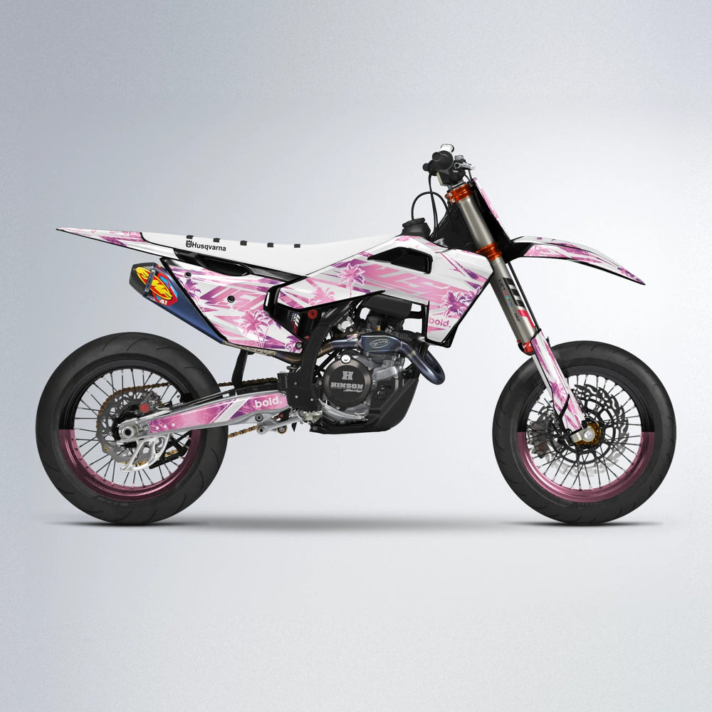 ROZALIN Husqvarna FE/TE supermoto graphics kit in Sakura Pink