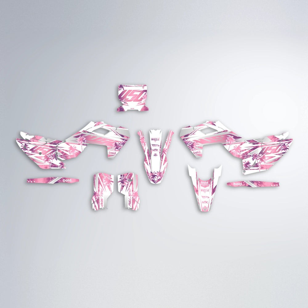 ROZALIN Husqvarna FE/TE graphics kit parts layout in Sakura Pink