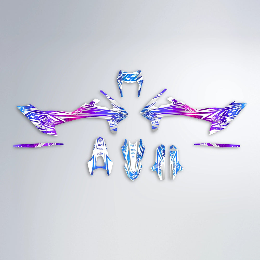 ROZALIN KTM SMC 690 graphics kit parts layout in Blue Purple Fade
