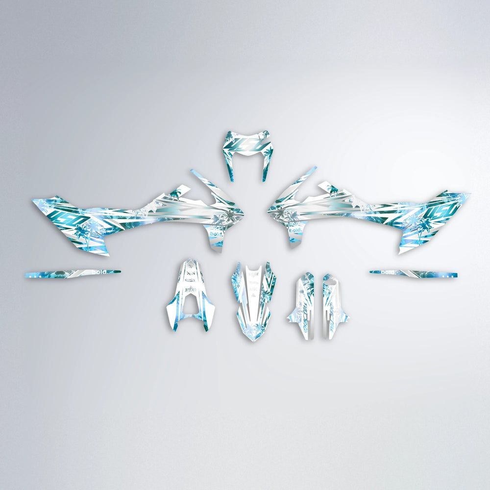 ROZALIN KTM SMC 690 graphics kit parts layout in Light Blue & White