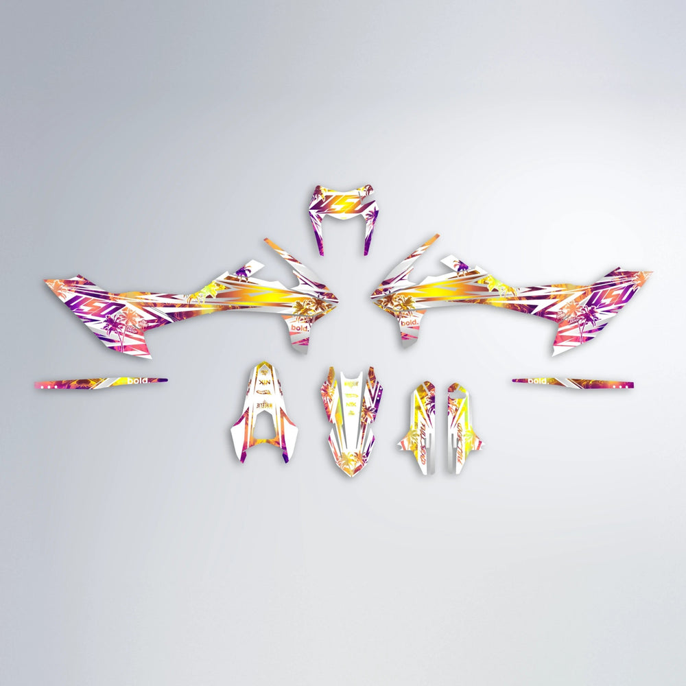 ROZALIN KTM SMC 690 graphics kit parts layout in Pink & Yellow