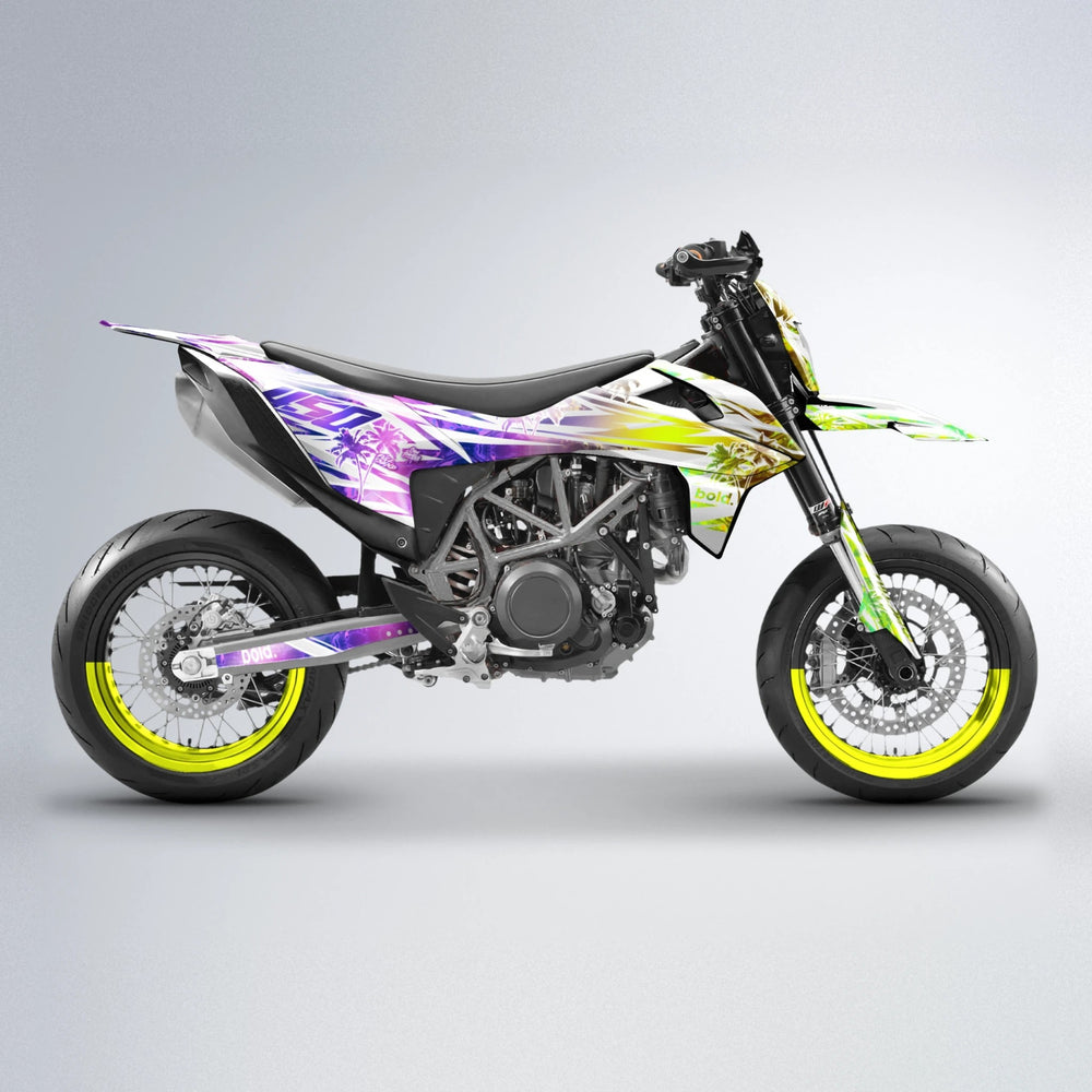 ROZALIN KTM SMC 690 supermoto graphics kit in Purple & Yellow