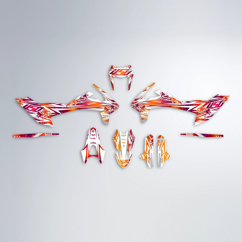 ROZALIN KTM SMC 690 graphics kit parts layout in Red & Orange