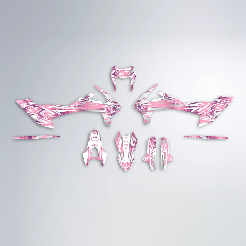 ROZALIN KTM SMC 690 graphics kit parts layout in Sakura Pink