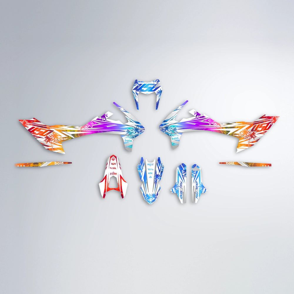 ROZALIN KTM SMC 690 graphics kit parts layout in Sunset Fade