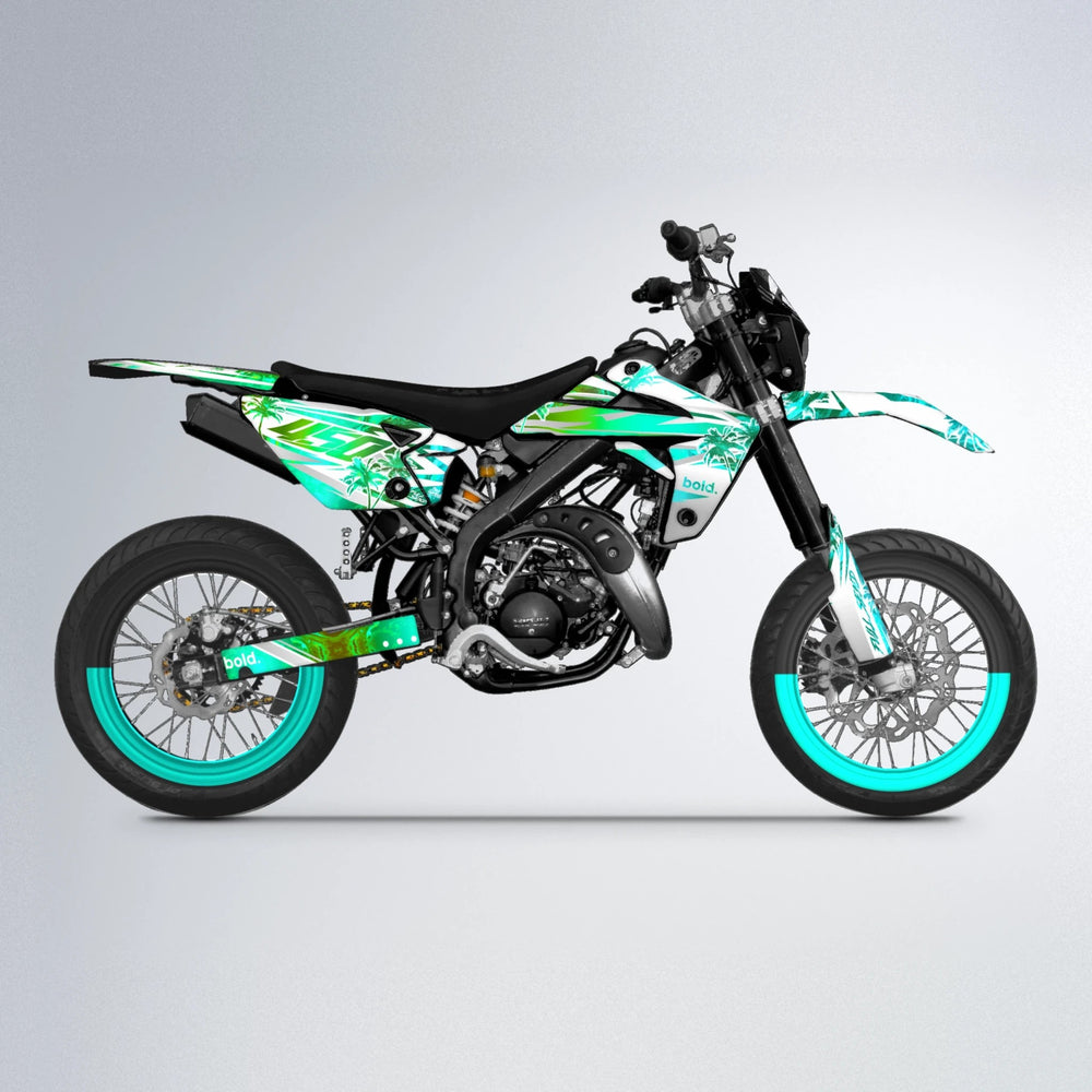 ROZALIN Rieju MRT supermoto graphics kit in Cyan & Green