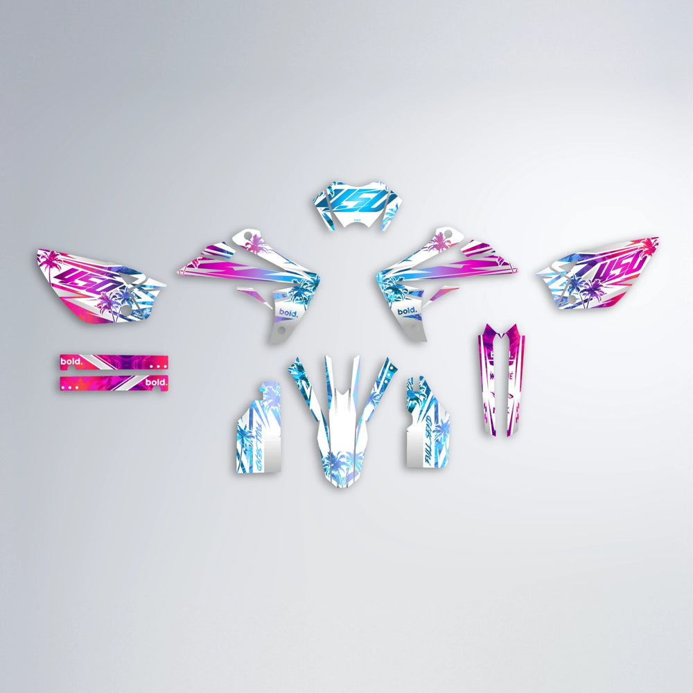 ROZALIN Rieju MRT graphics kit parts layout in Pink & Light Blue