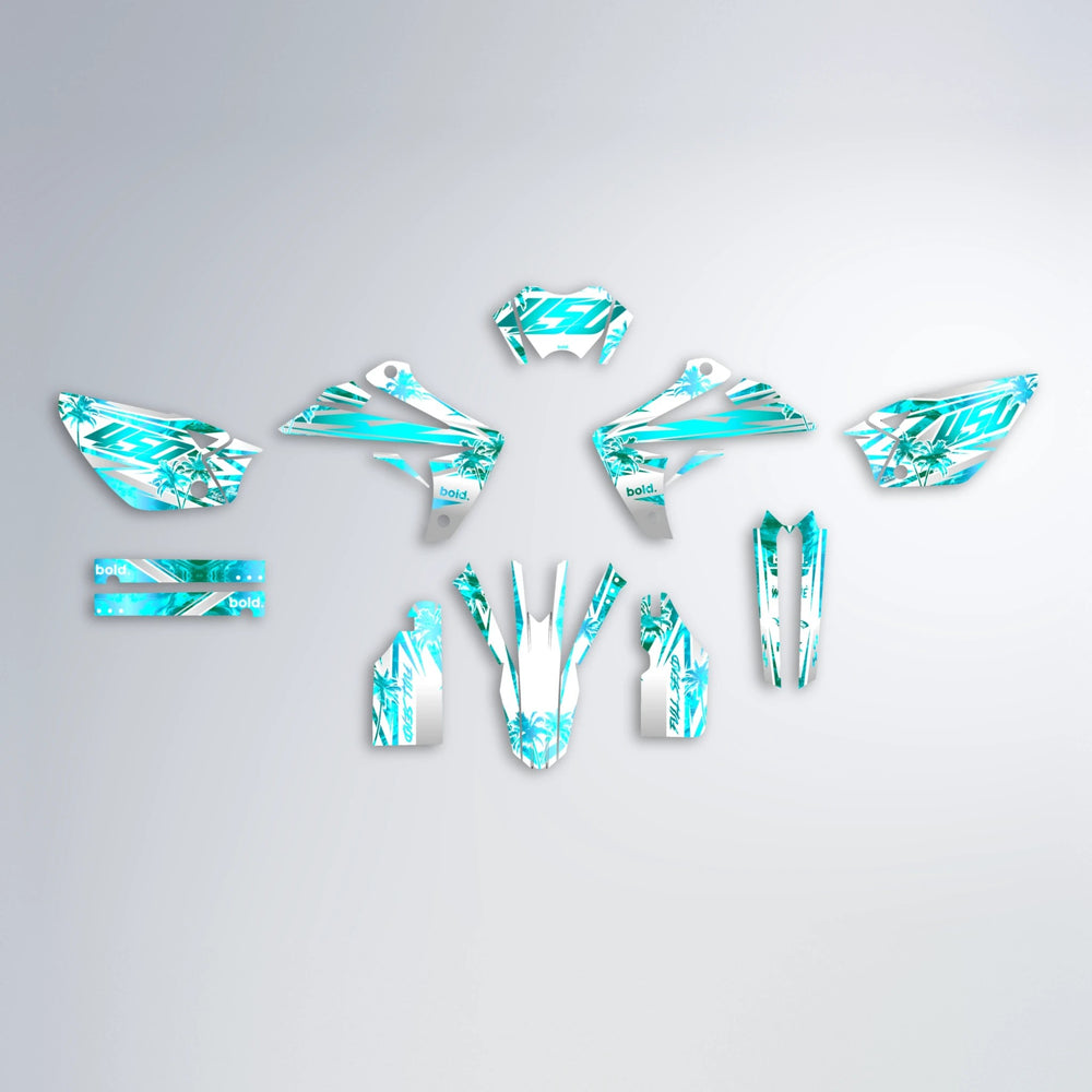 ROZALIN Rieju MRT graphics kit parts layout in Teal
