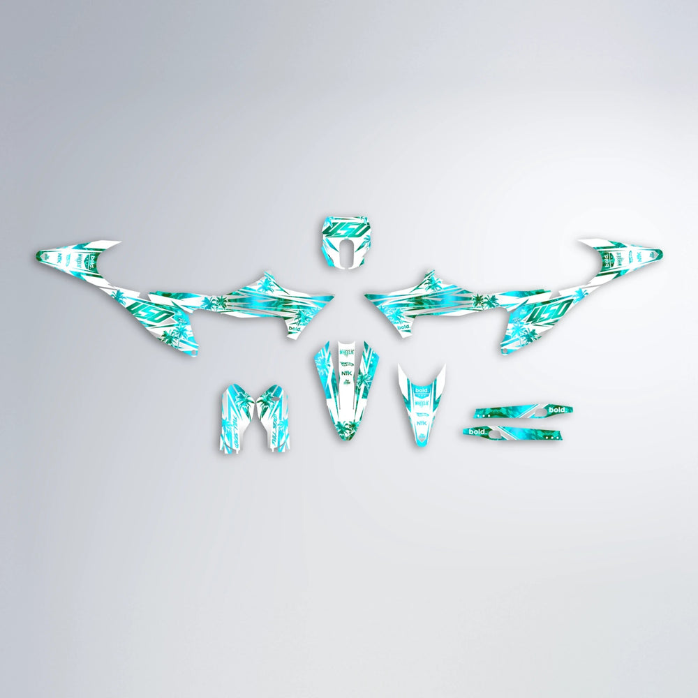 ROZALIN Stark Varg MX graphics kit parts layout in Teal