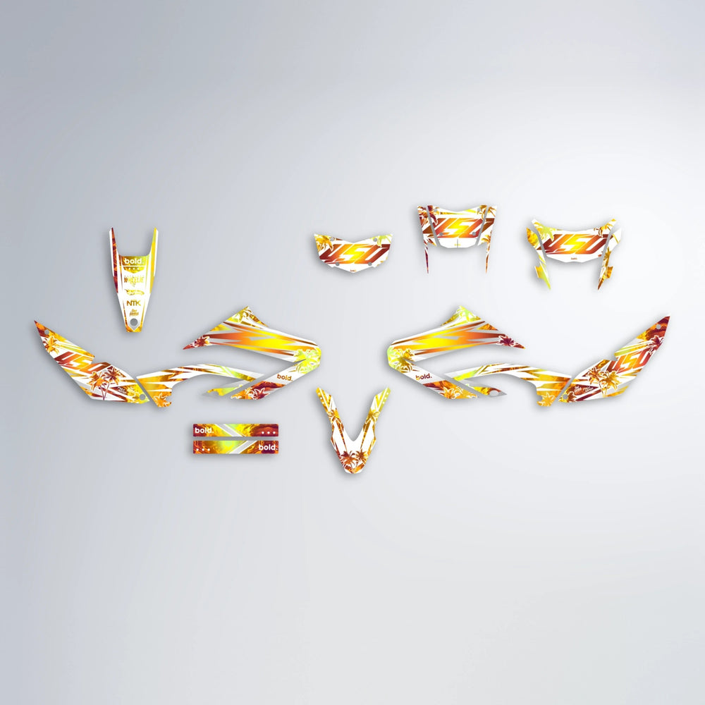 ROZALIN Yamaha WR 125X graphics kit parts layout in Orange & Yellow