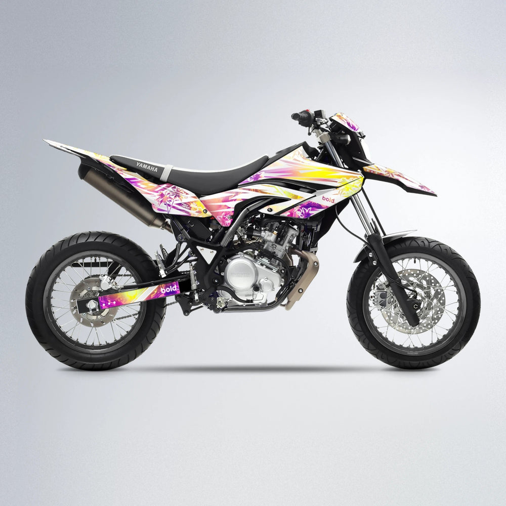 ROZALIN Yamaha WR 125X supermoto graphics kit in Pink & Yellow