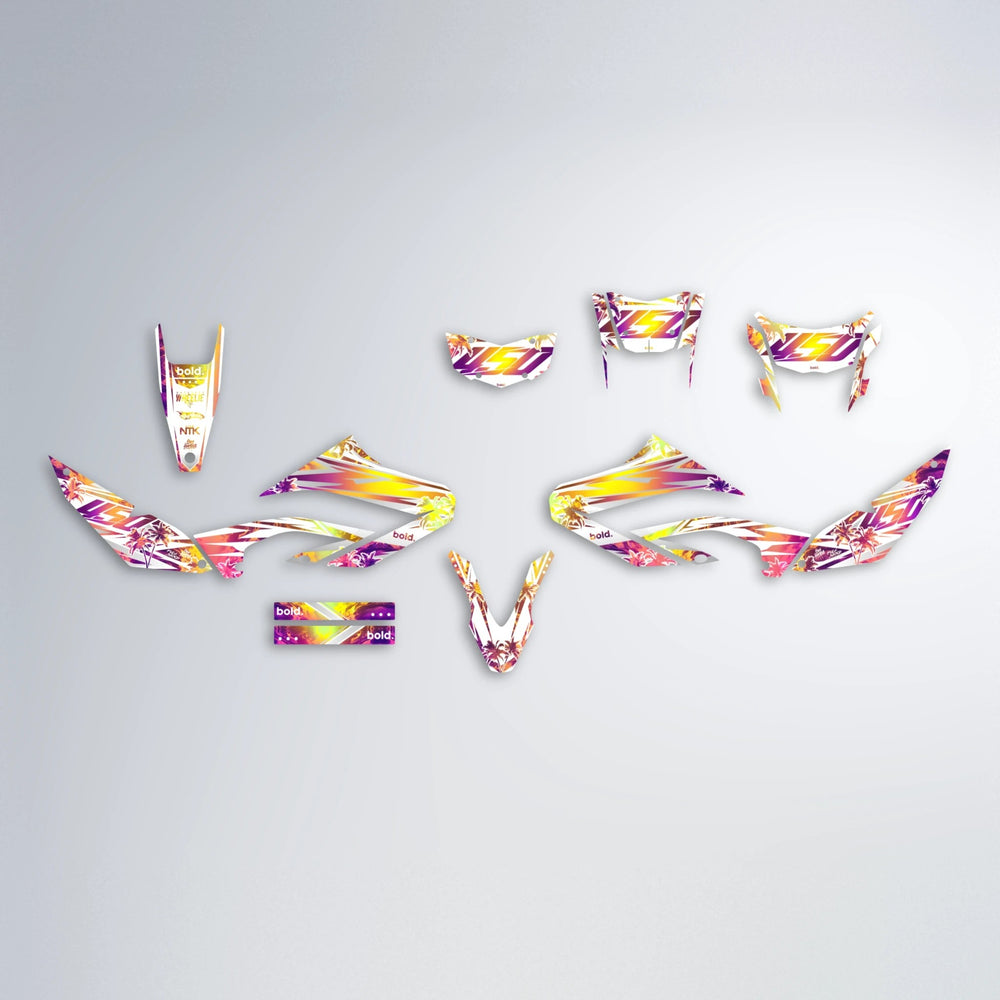 ROZALIN Yamaha WR 125X graphics kit parts layout in Pink & Yellow
