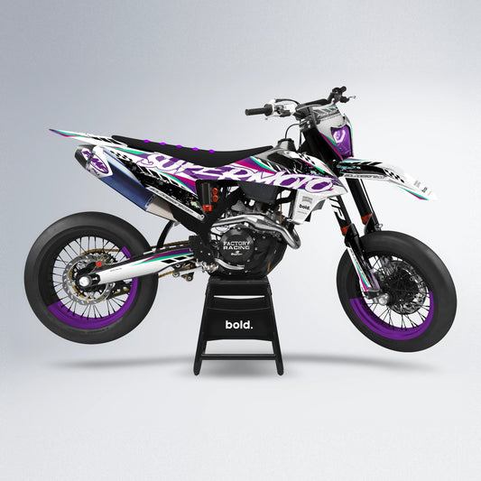 RUSH supermoto graphics kit in White-Purple-Green