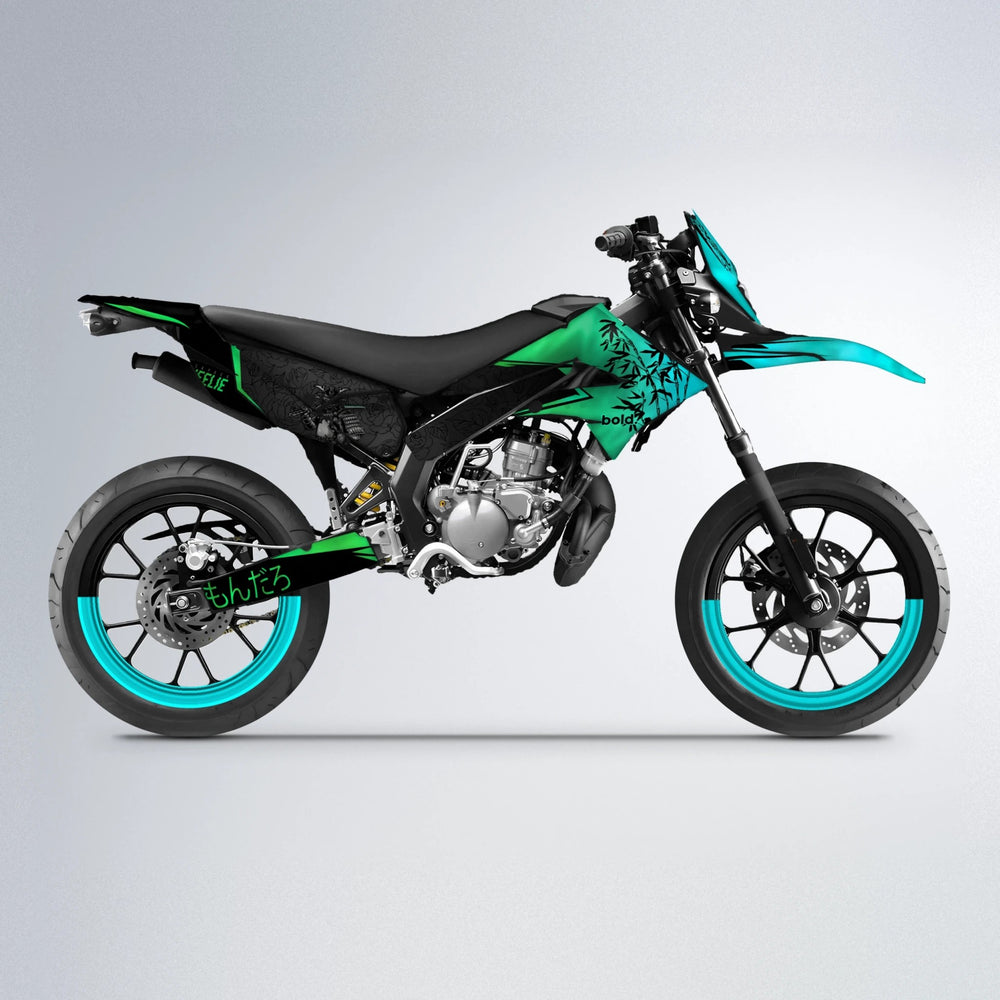 SAMURAI Derbi Senda supermoto graphics kit in Cyan & Green