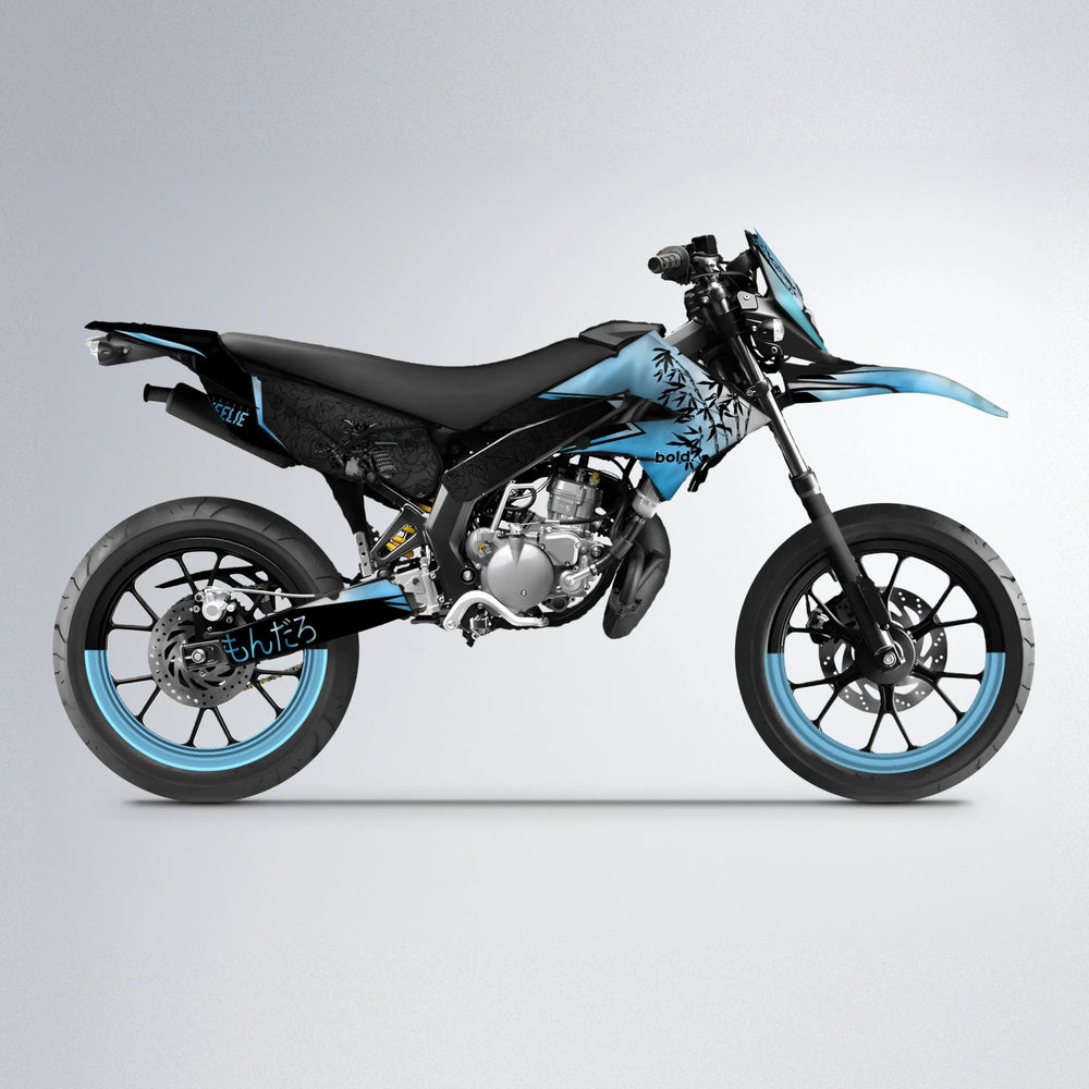 SAMURAI Derbi Senda supermoto graphics kit in Light Blue & White