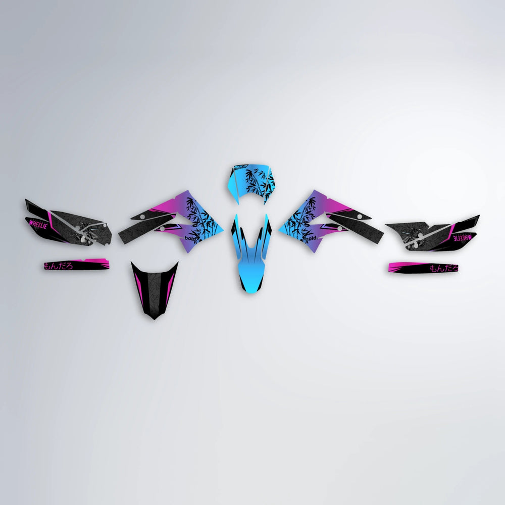 SAMURAI Derbi Senda graphics kit parts layout in Pink & Light Blue