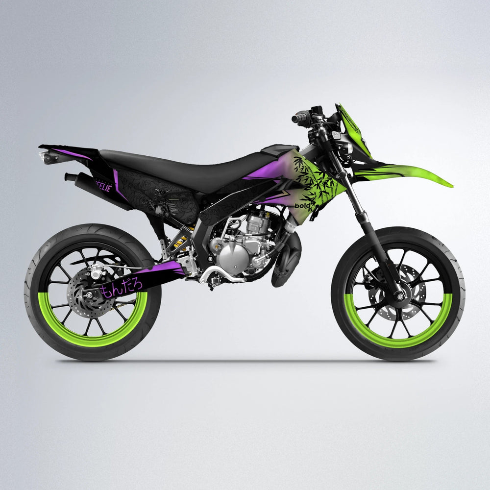 SAMURAI Derbi Senda supermoto graphics kit in Purple & Yellow