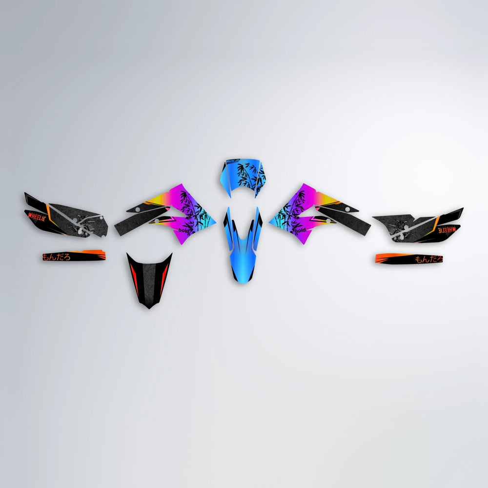 SAMURAI Derbi Senda graphics kit parts layout in Sunset Fade
