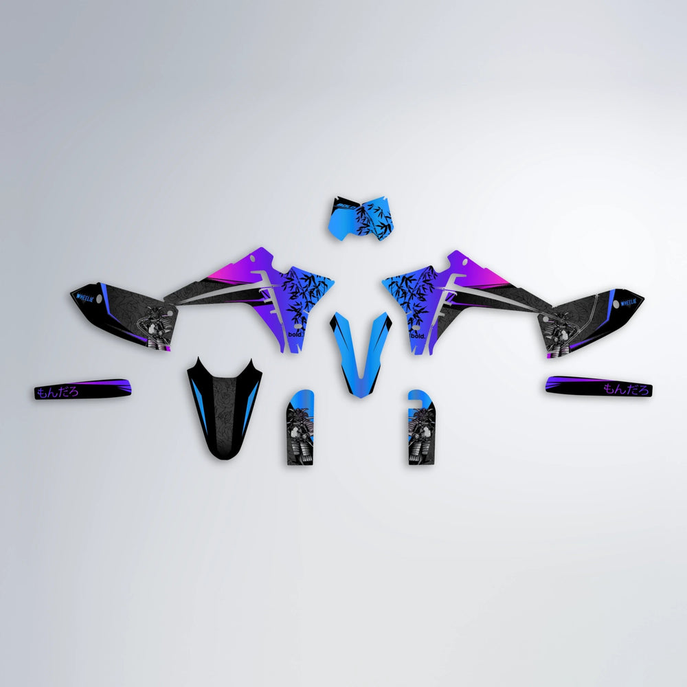 SAMURAI Fantic graphics kit parts layout in Blue Purple Fade