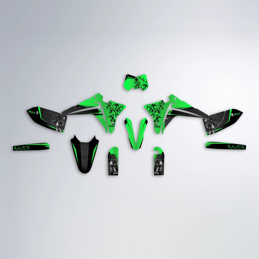 SAMURAI Fantic graphics kit parts layout in Green