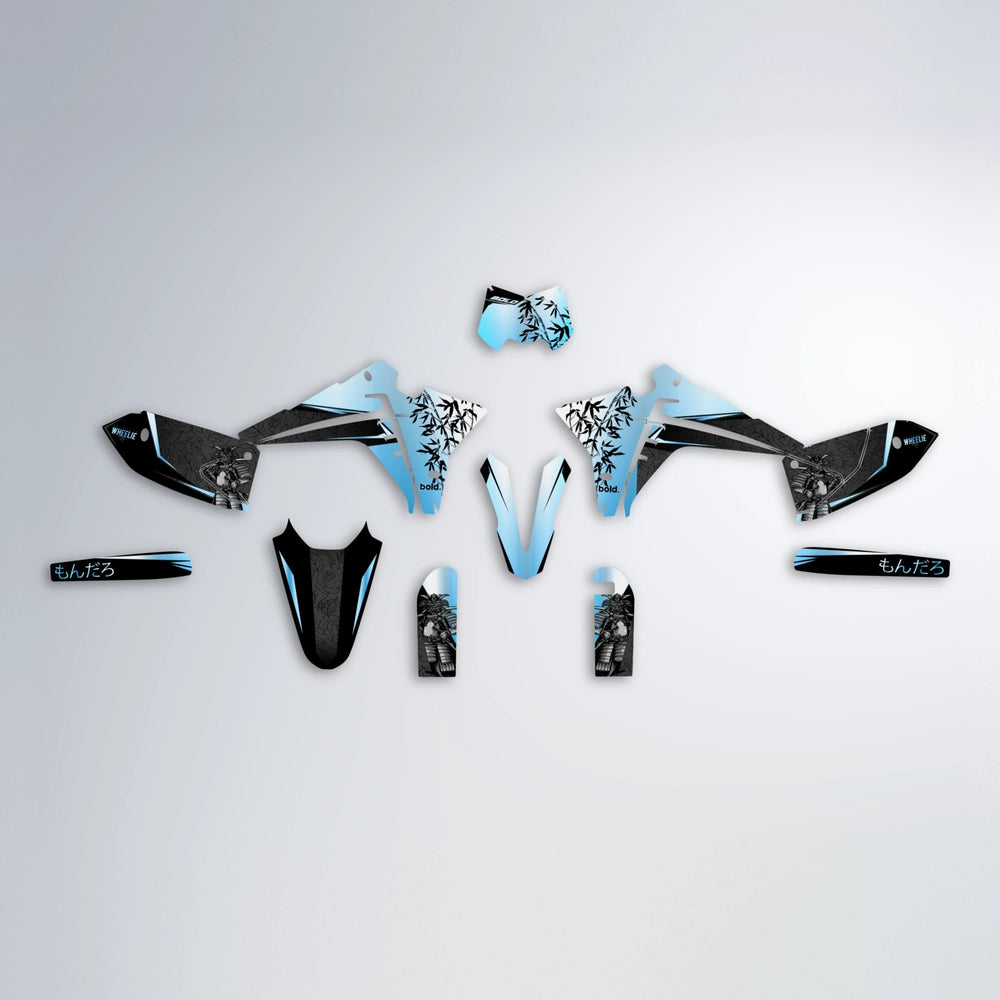 SAMURAI Fantic graphics kit parts layout in Light Blue & White