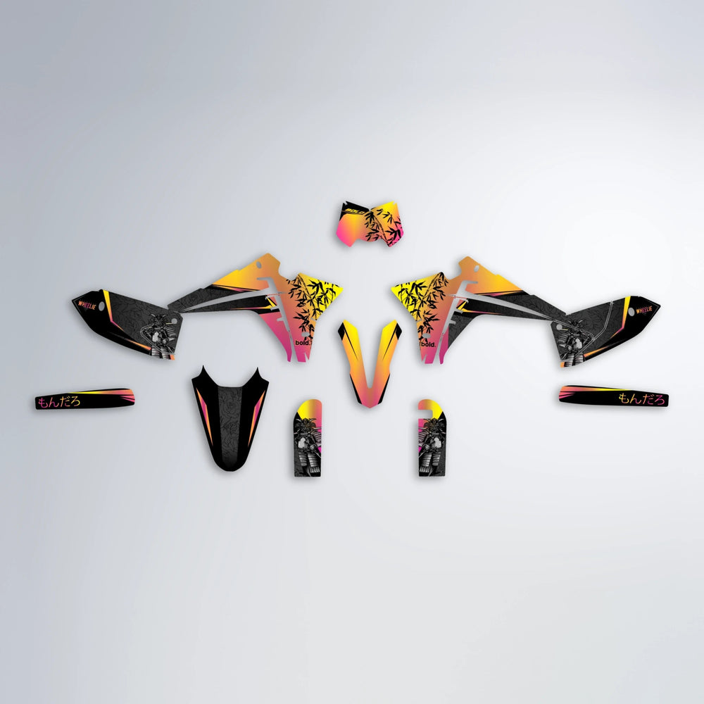 SAMURAI Fantic graphics kit parts layout in Pink & Yellow