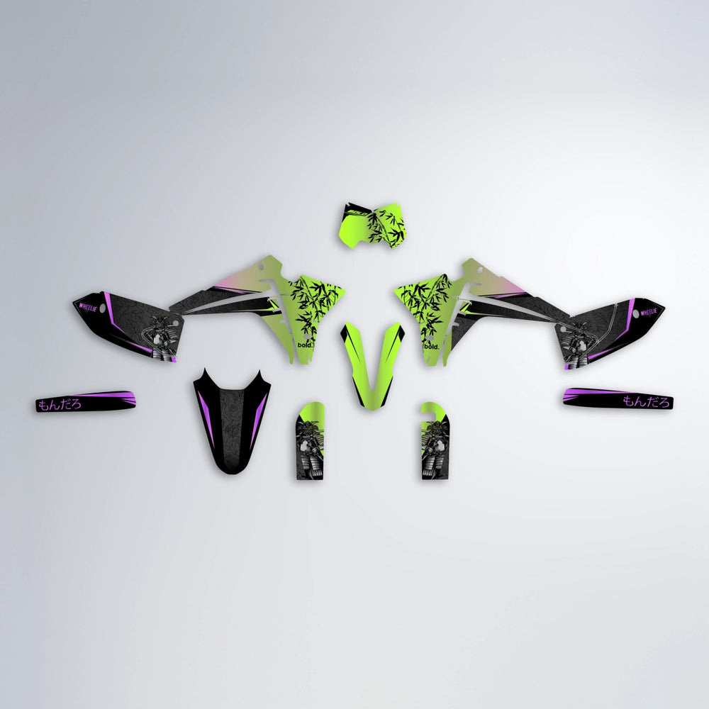 SAMURAI Fantic graphics kit parts layout in Purple & Yellow