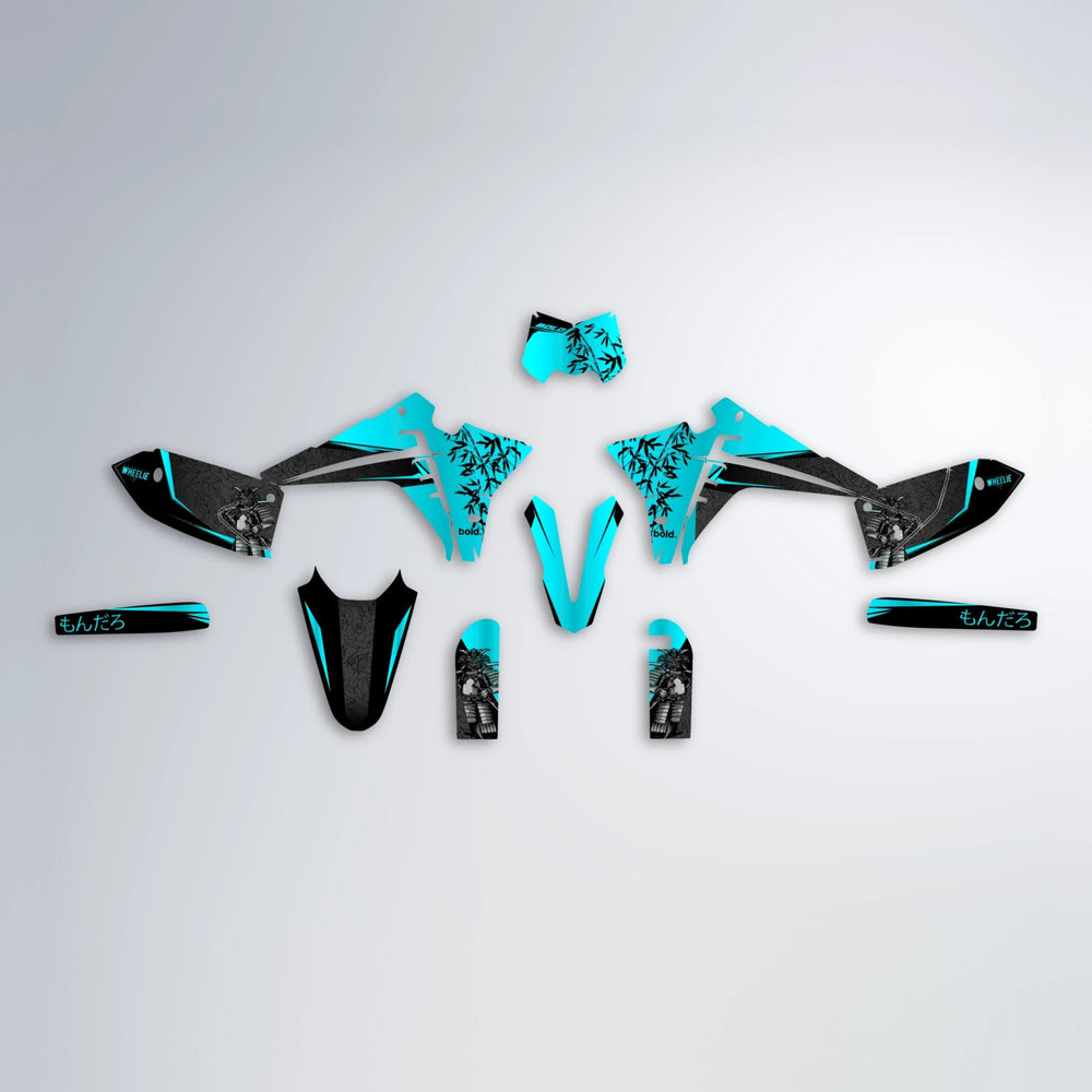 SAMURAI Fantic graphics kit parts layout in Teal