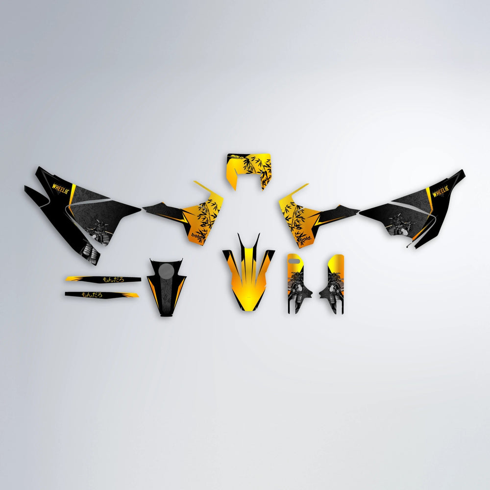 SAMURAI Husqvarna 701 graphics kit parts layout in Orange & Yellow