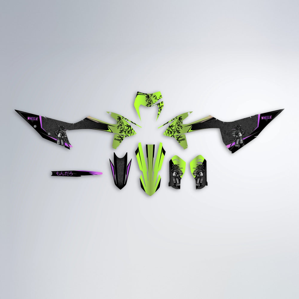 SAMURAI graphics kit parts layout in Purple & Yellow