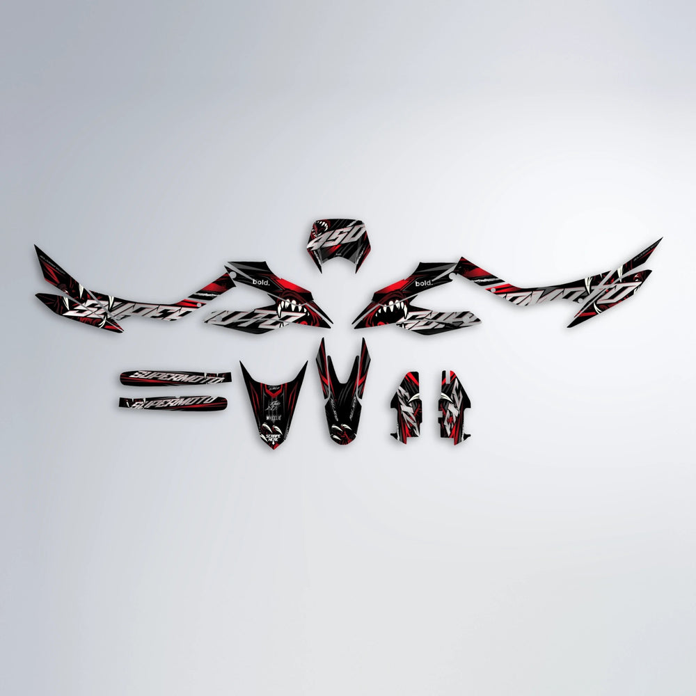 SAVAGE Aprilia SX 125 graphics kit parts layout in Black & Red