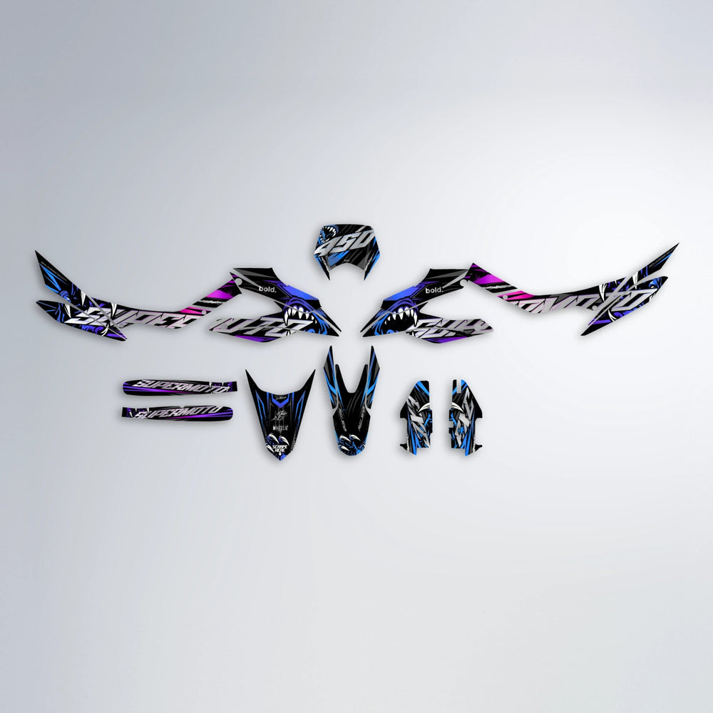 SAVAGE Aprilia SX 125 graphics kit parts layout in Blue Purple Fade