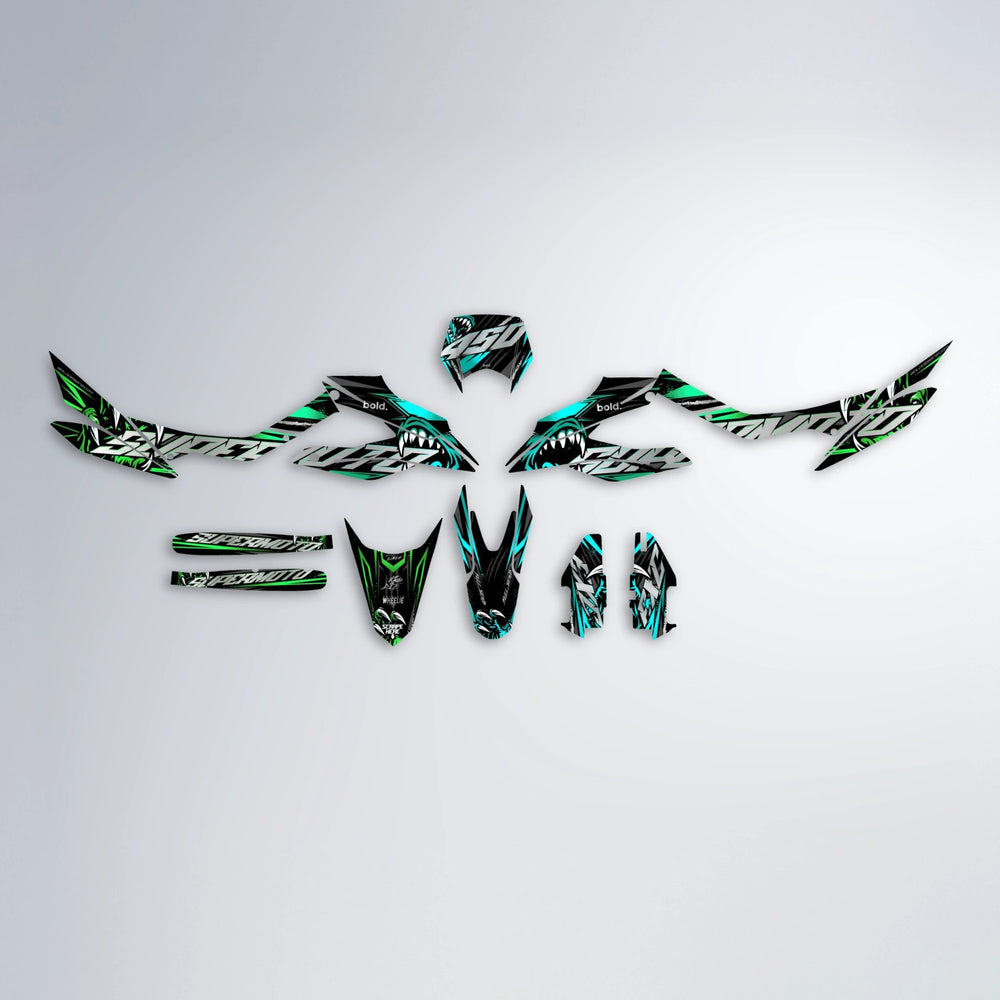 SAVAGE Aprilia SX 125 graphics kit parts layout in Cyan & Green
