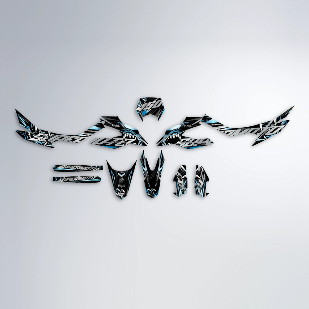 SAVAGE Aprilia SX 125 graphics kit parts layout in Light Blue & White