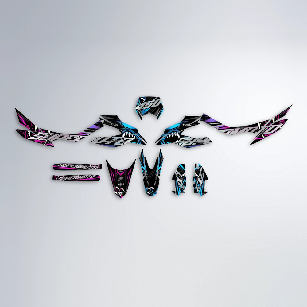 SAVAGE Aprilia SX 125 graphics kit parts layout in Pink & Light Blue