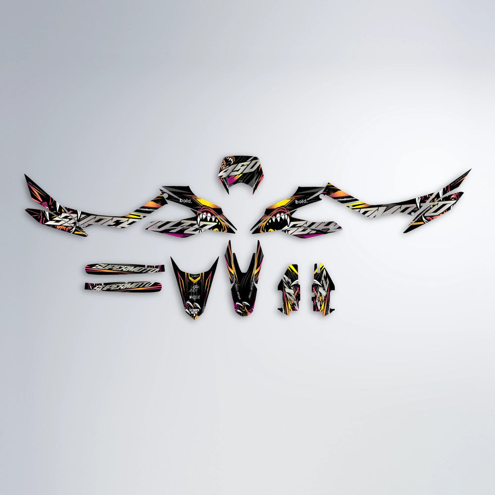SAVAGE Aprilia SX 125 graphics kit parts layout in Pink & Yellow