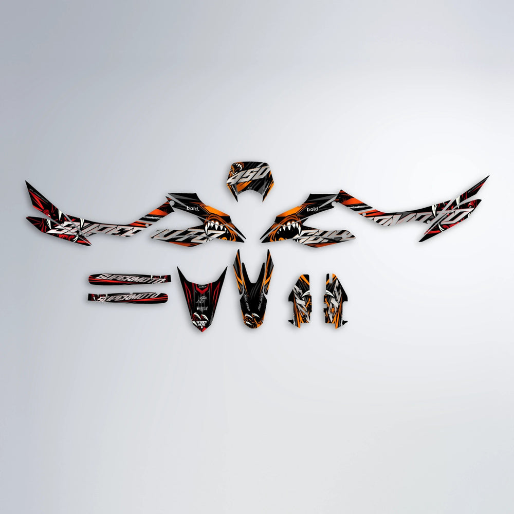 SAVAGE Aprilia SX 125 graphics kit parts layout in Red & Orange