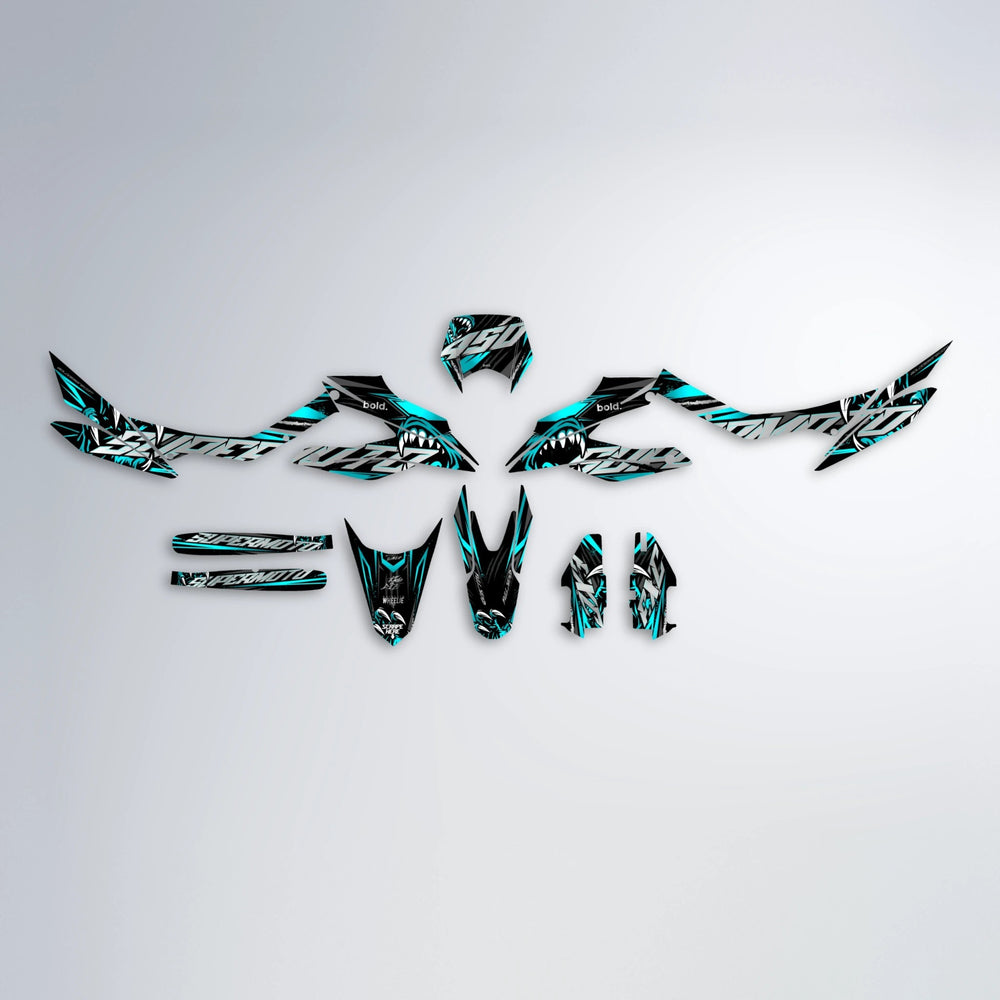 SAVAGE Aprilia SX 125 graphics kit parts layout in Teal