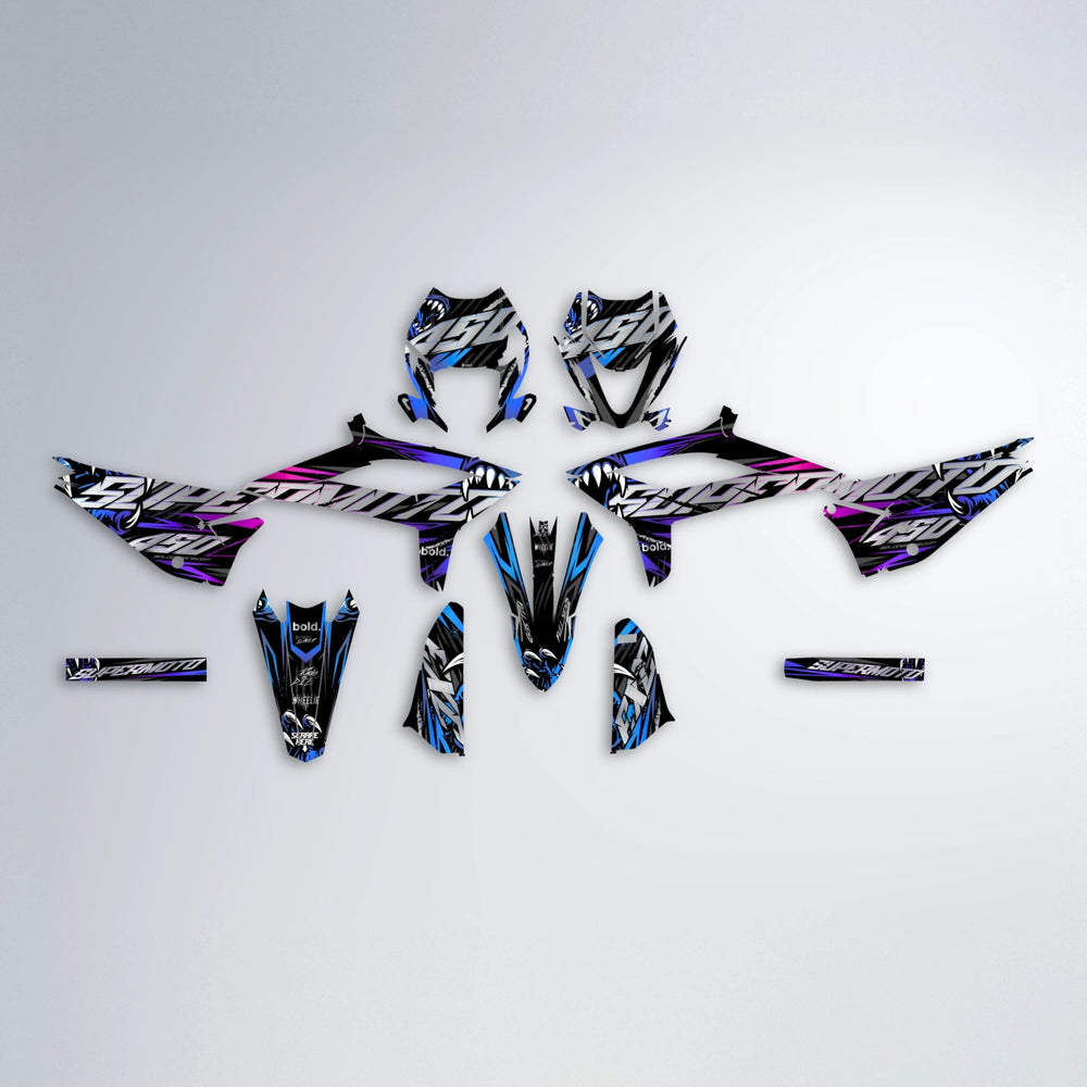 SAVAGE Beta graphics kit parts layout in Blue Purple Fade