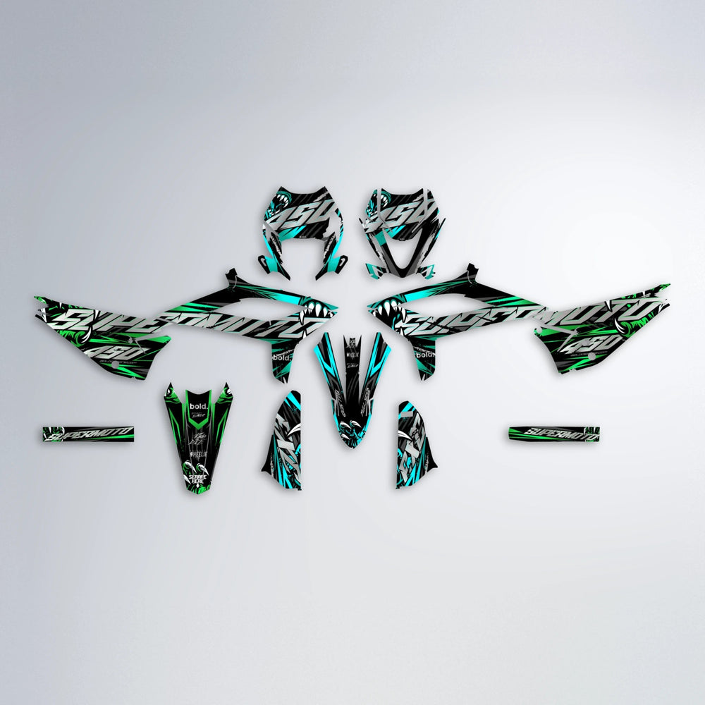 SAVAGE Beta graphics kit parts layout in Cyan & Green