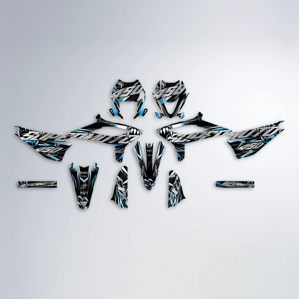 SAVAGE Beta graphics kit parts layout in Light Blue & White
