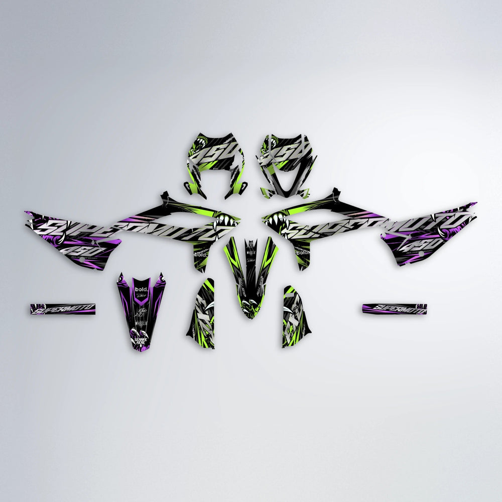SAVAGE Beta graphics kit parts layout in Purple & Yellow