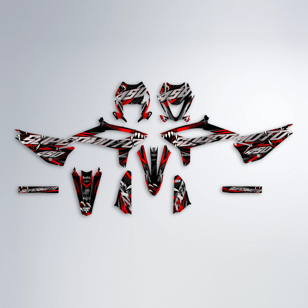 SAVAGE Beta graphics kit parts layout in Red