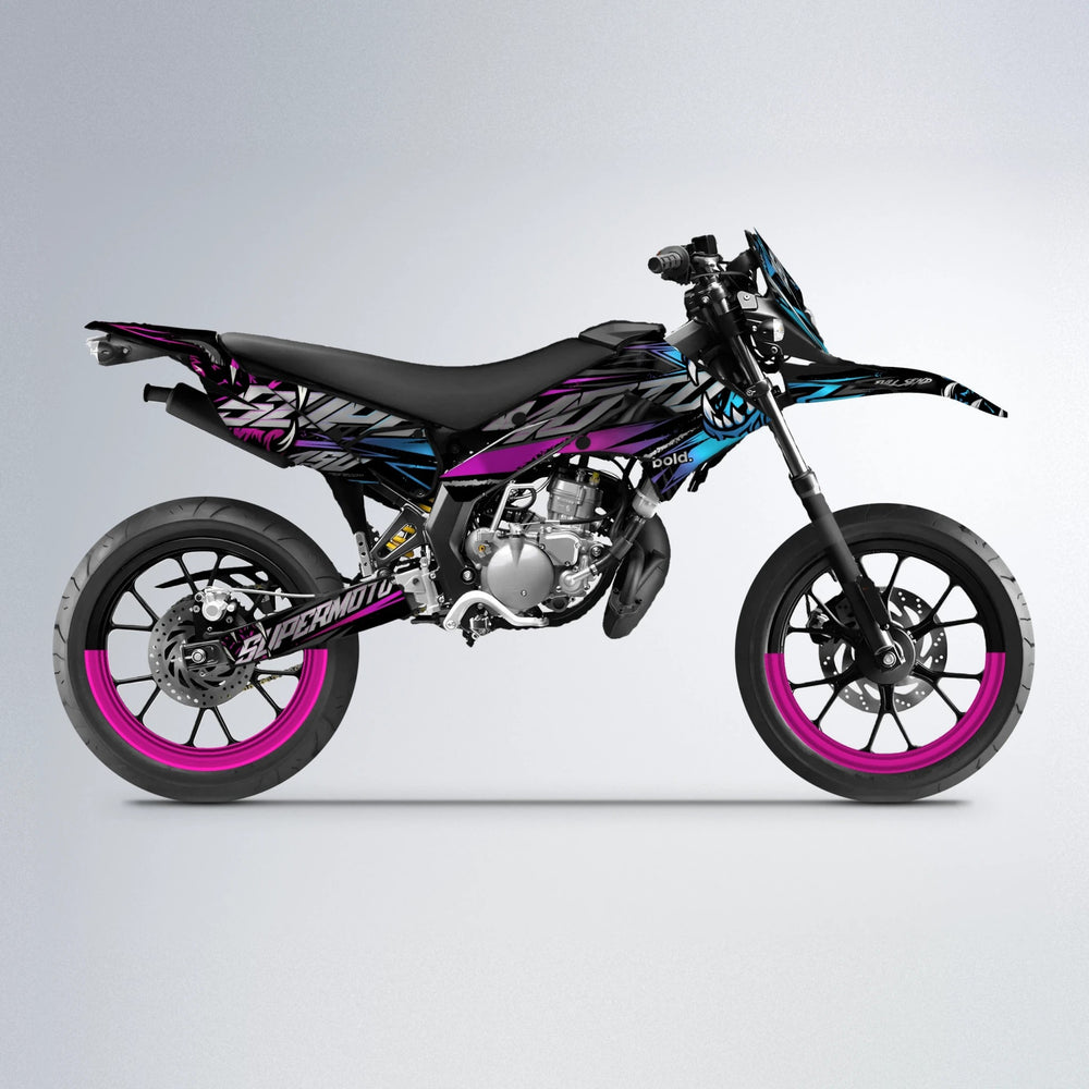 SAVAGE Derbi Senda supermoto graphics kit in Pink & Light Blue