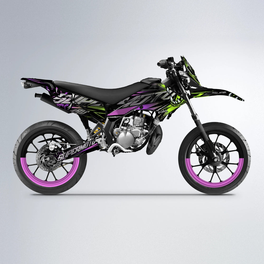 SAVAGE Derbi Senda supermoto graphics kit in Purple & Yellow