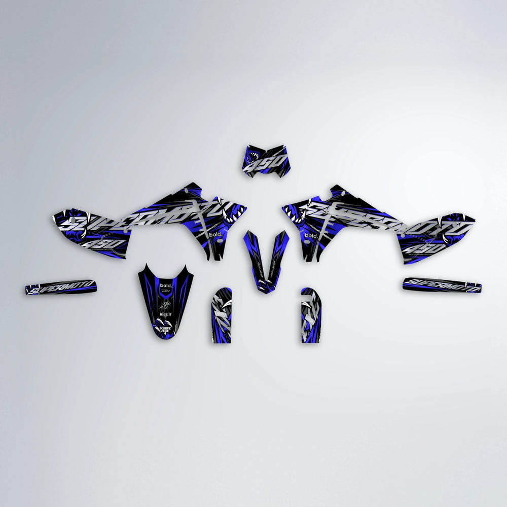 SAVAGE Fantic graphics kit parts layout in Blue