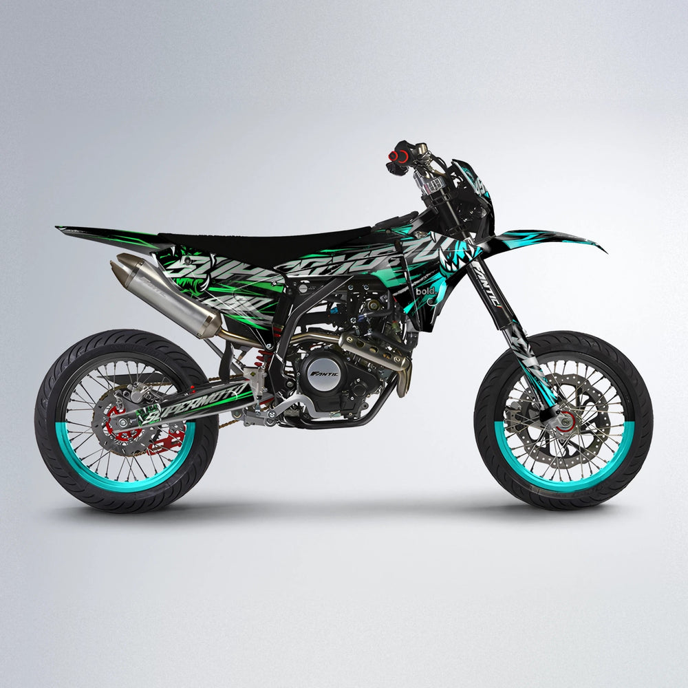 SAVAGE Fantic supermoto graphics kit in Cyan & Green