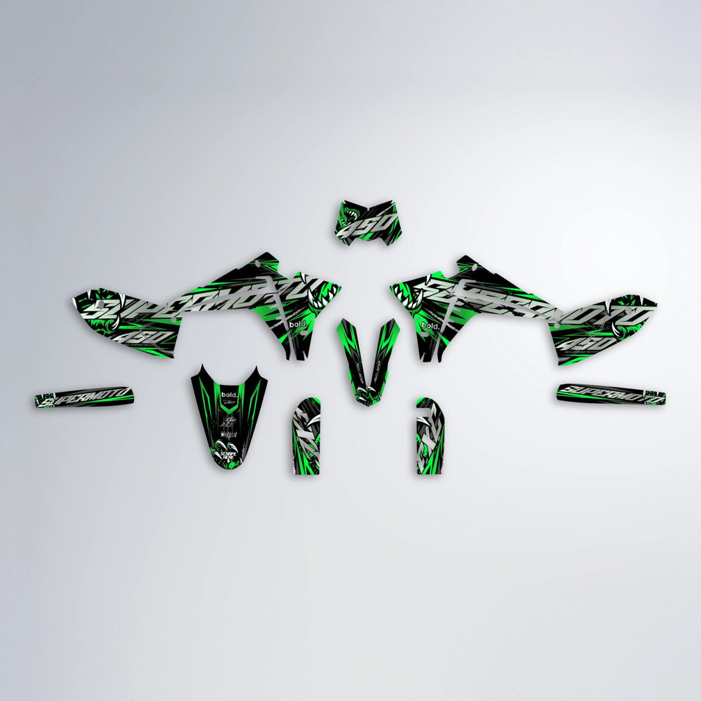 SAVAGE Fantic graphics kit parts layout in Green