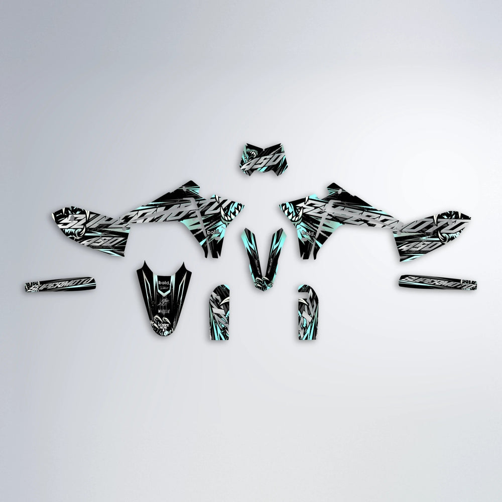 SAVAGE Fantic graphics kit parts layout in Mint